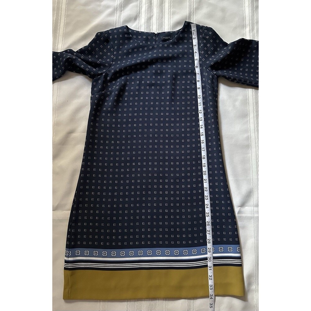 Ann Taylor Dress Size 0P Blue Shift Geo Floral  Print  Contrast Hem Career Women - Picture 9 of 15